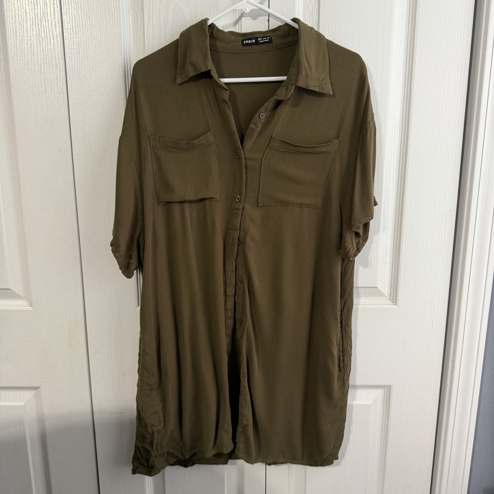 SHEIN Green Button Up Shirt Dress Women's Size Medium Travel Office Cruise